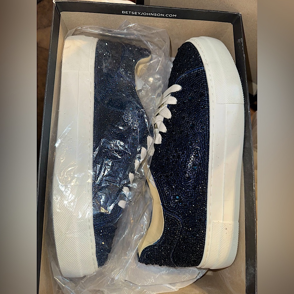 Navy Sidny Crystal Pavé Platform Sneaker